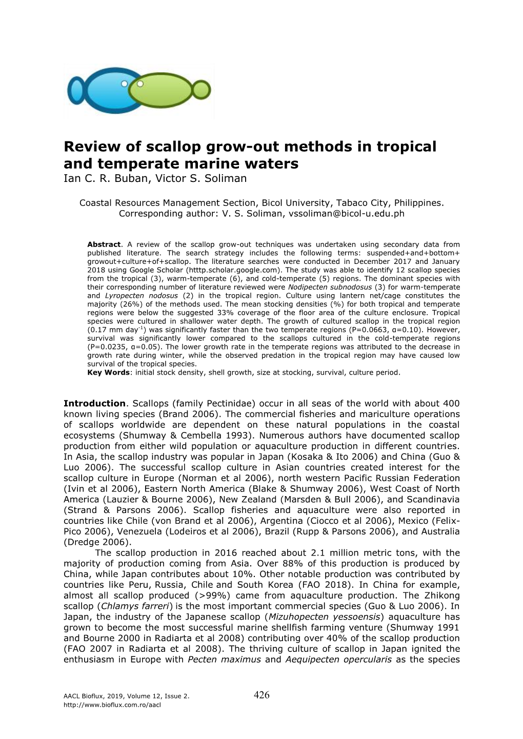 Review of Scallop Grow-Out Methods in Tropical and Temperate Marine Waters Ian C