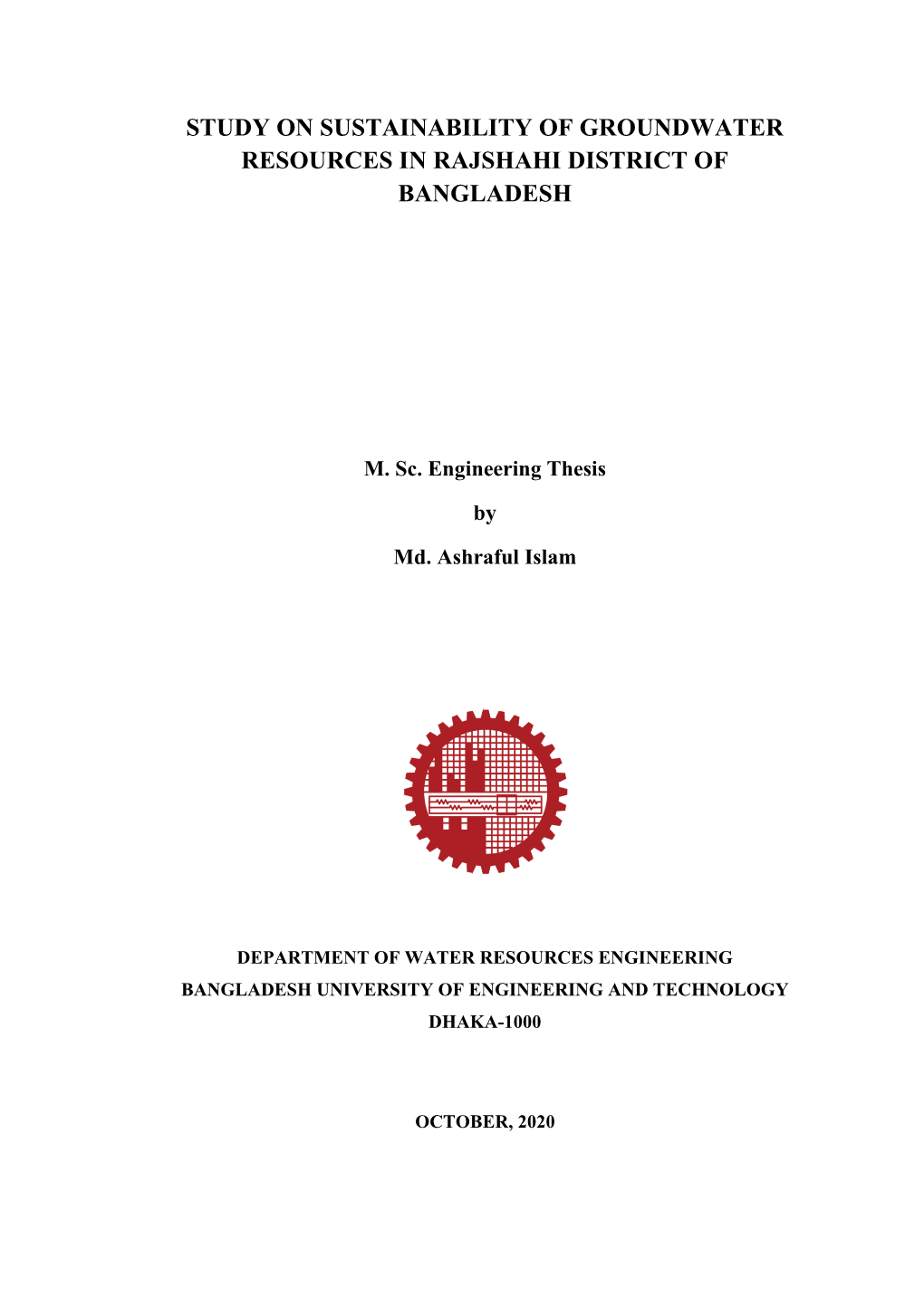 Study on Sustainability of Groundwater Resources in Rajshahi District of Bangladesh