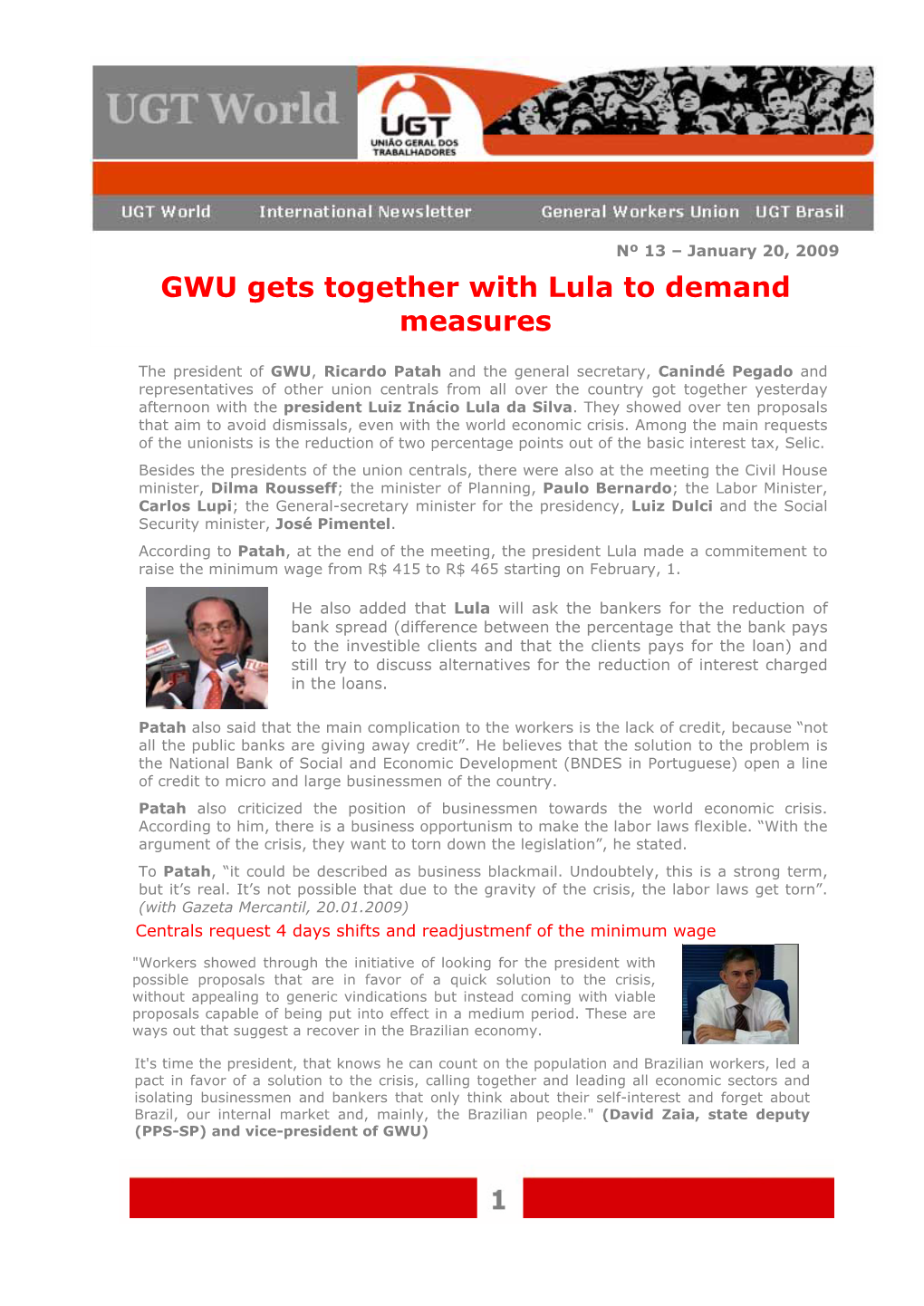 A UGT Foi Criada Declarando a Sua Solidariedade Militante Com As Lutas