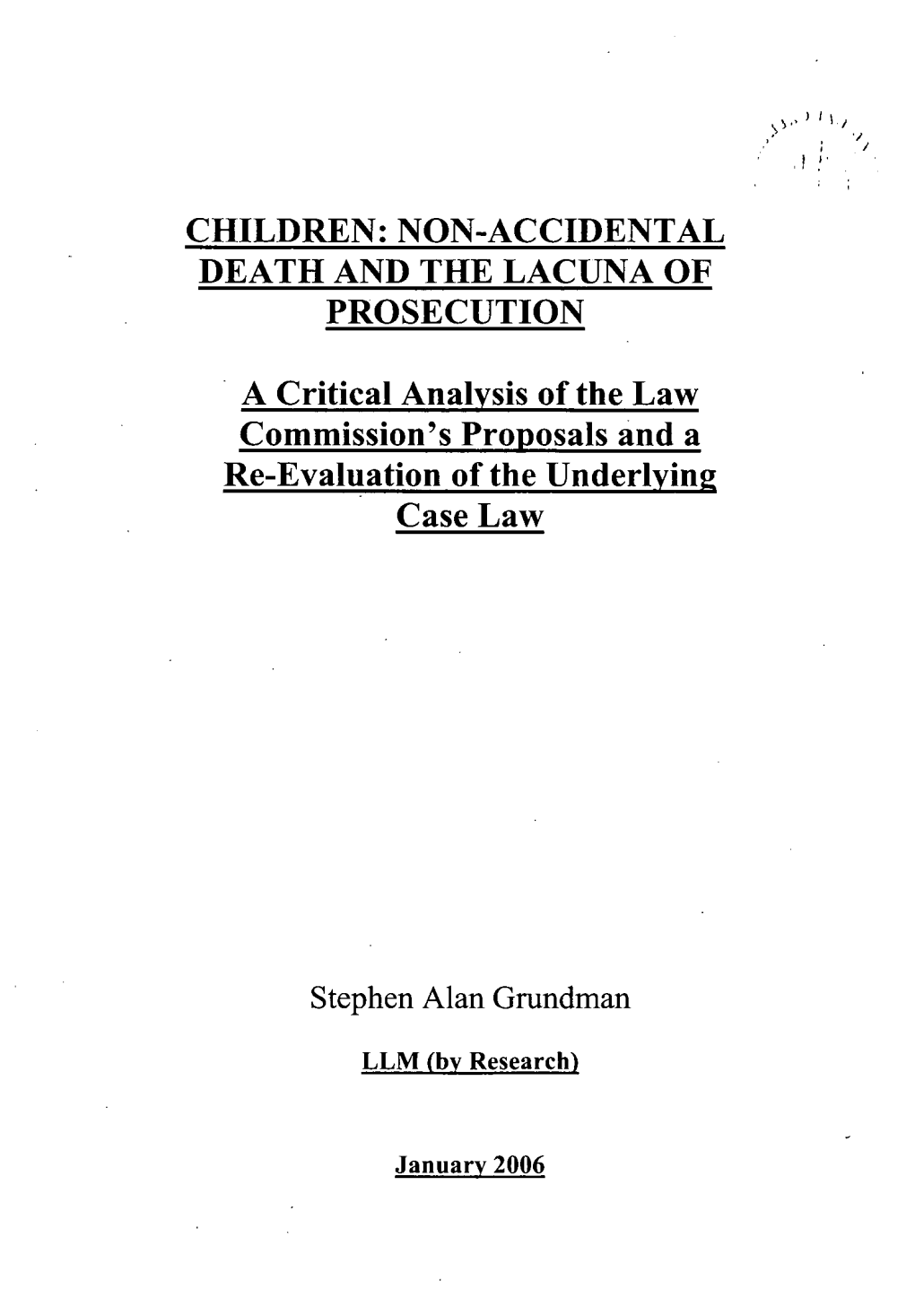 Children: Non-Accidental Death and the Lacuna of Prosecution