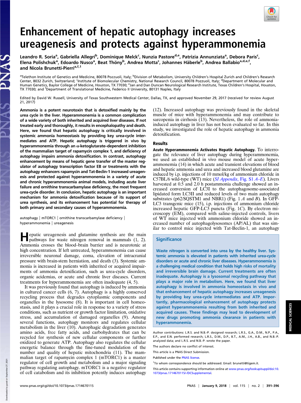 Enhancement of Hepatic Autophagy Increases Ureagenesis and Protects Against Hyperammonemia