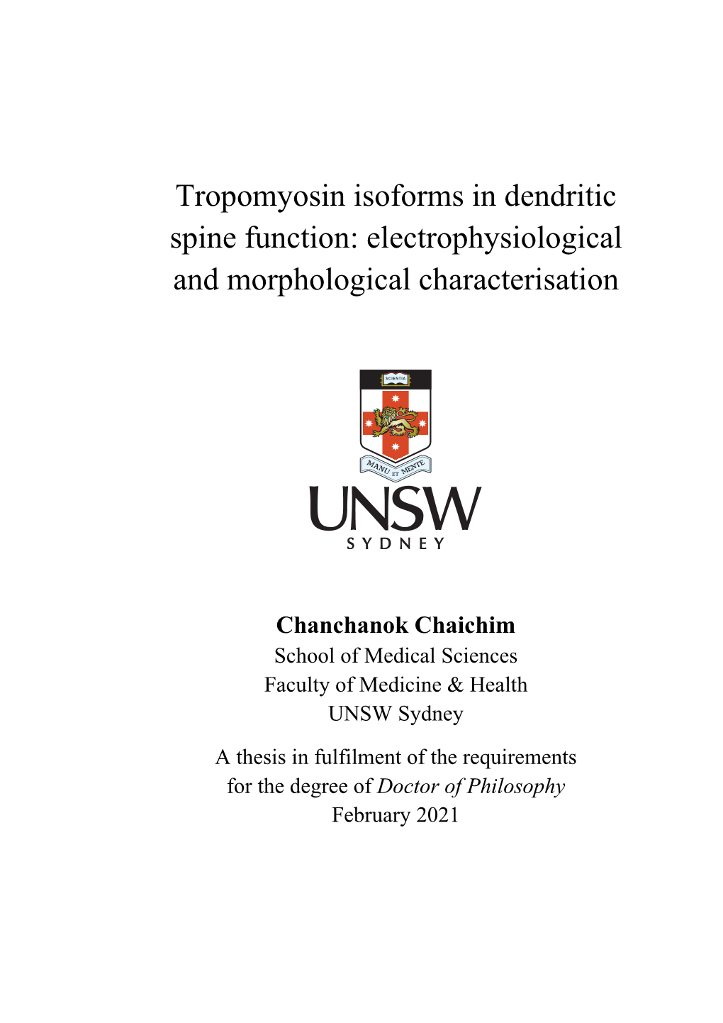 Tropomyosin Isoforms in Dendritic Spine Function: Electrophysiological and Morphological Characterisation