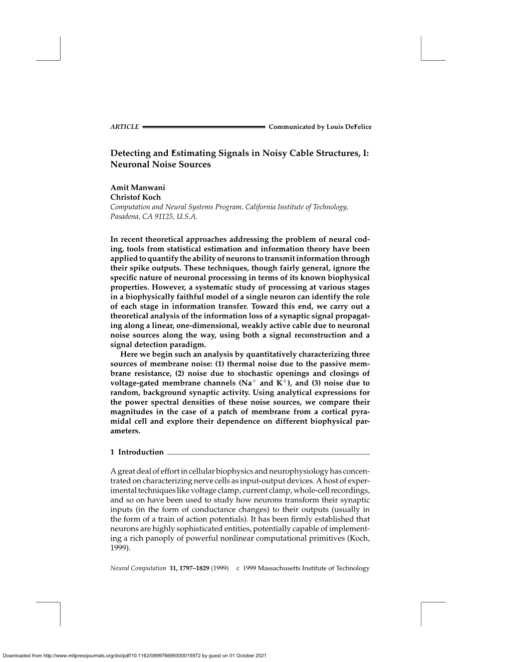 Neuronal Noise Sources