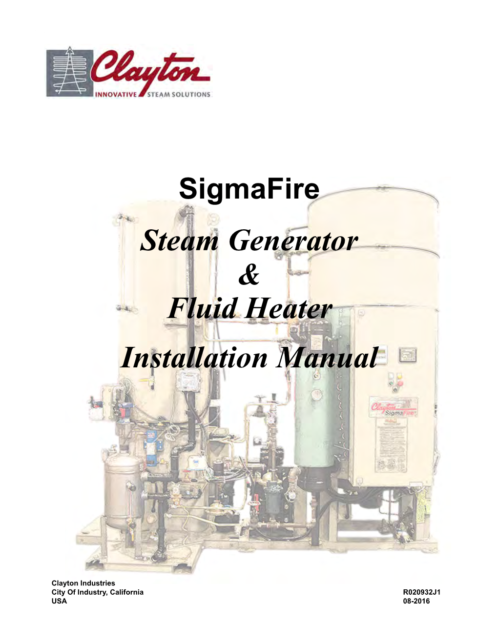 Steam Generator Installation Manual Fluid Heater