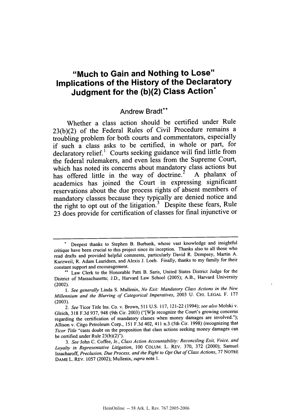 Implications of the History of the Declaratory Judgment for the (B)(2) Class Action*