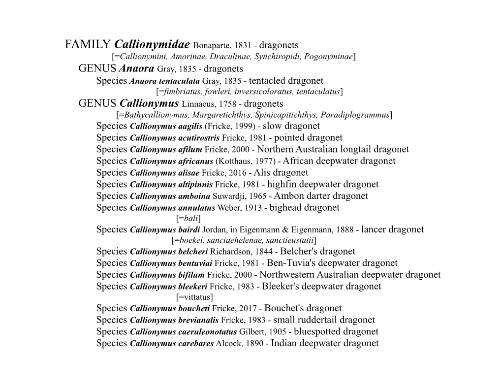 Species Callionymus Afilum Fricke, 2000