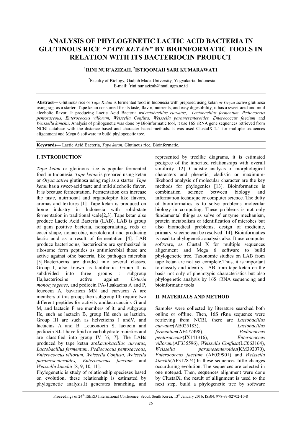 Analysis of Phylogenetic Lactic Acid Bacteria in Glutinous Rice “Tape Ketan” by Bioinformatic Tools in Relation with Its Bacteriocin Product