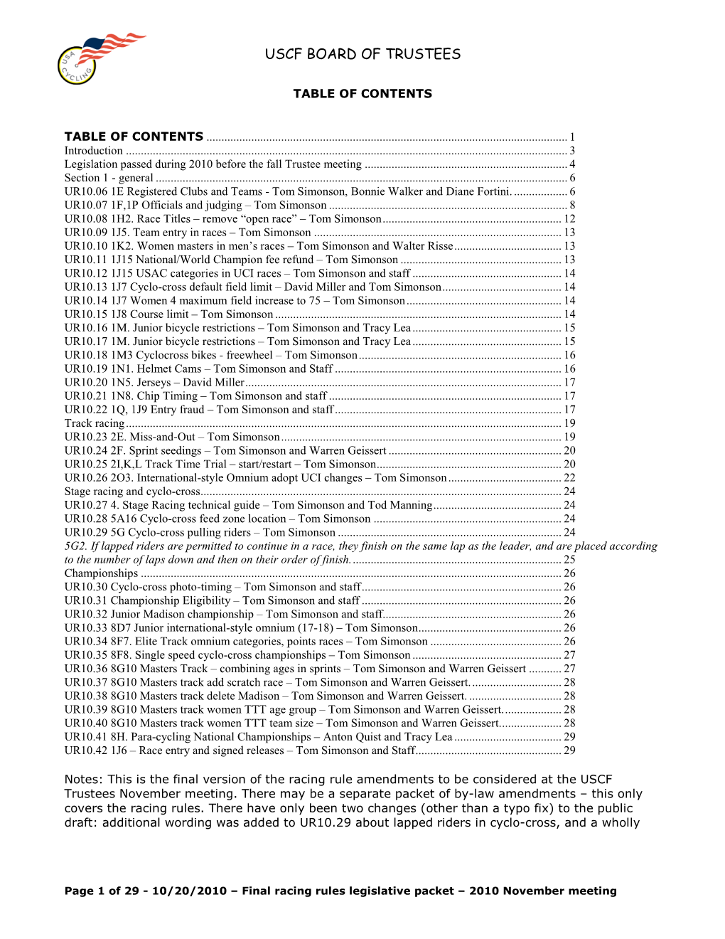 Draft of USCF 2010 Fall Legislation