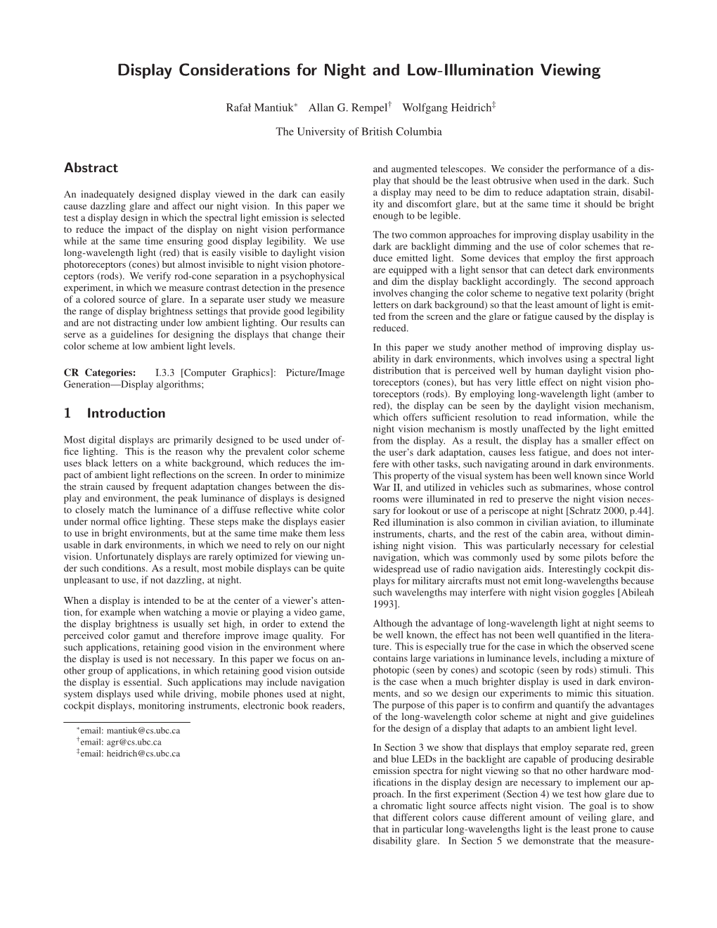 Display Considerations for Night and Low-Illumination Viewing