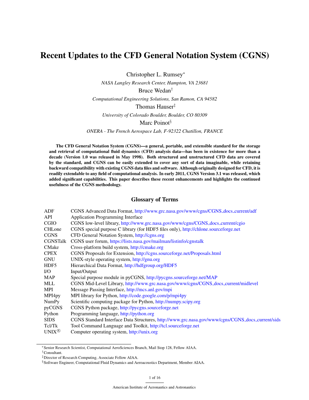 Recent Updates to the CFD General Notation System (CGNS)