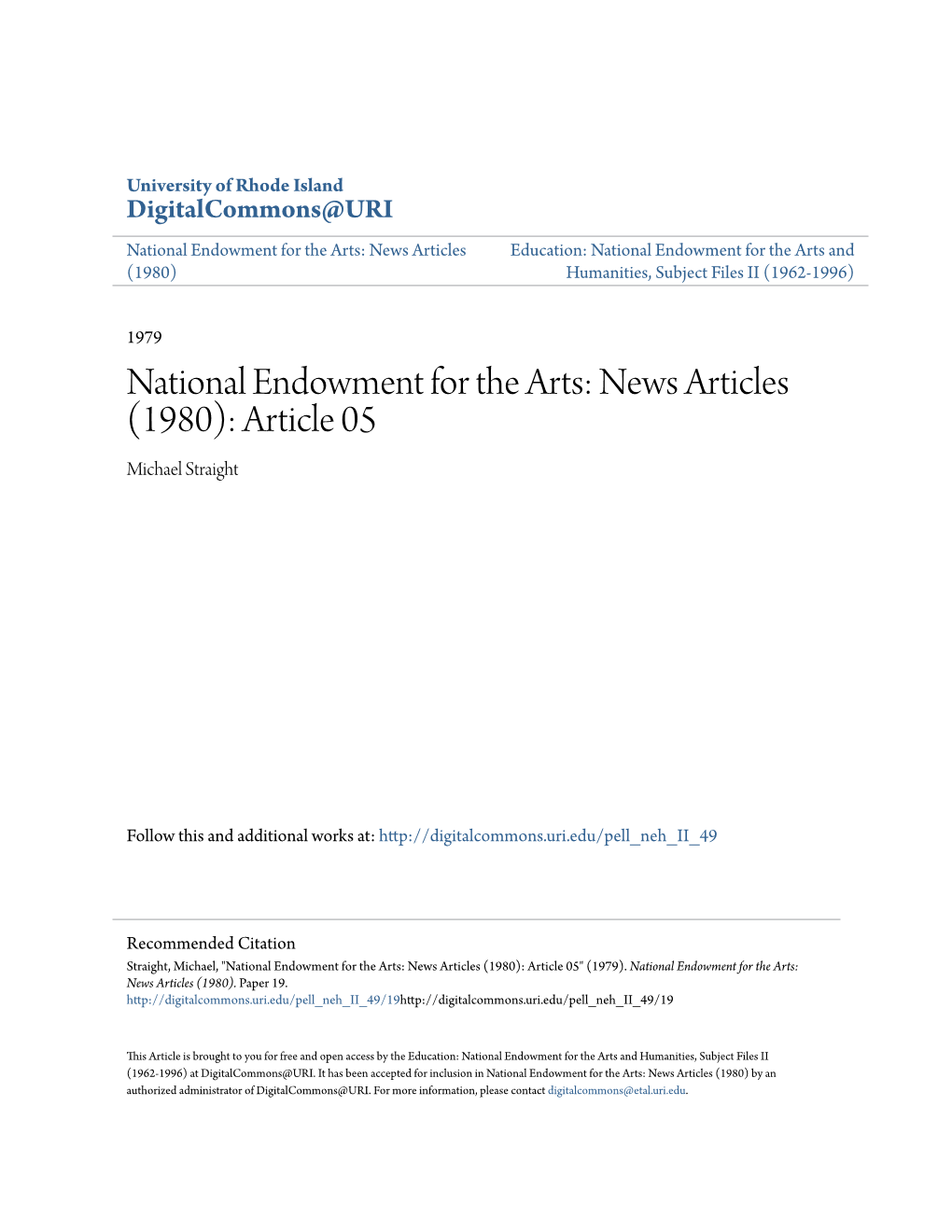National Endowment for the Arts: News Articles Education: National Endowment for the Arts and (1980) Humanities, Subject Files II (1962-1996)