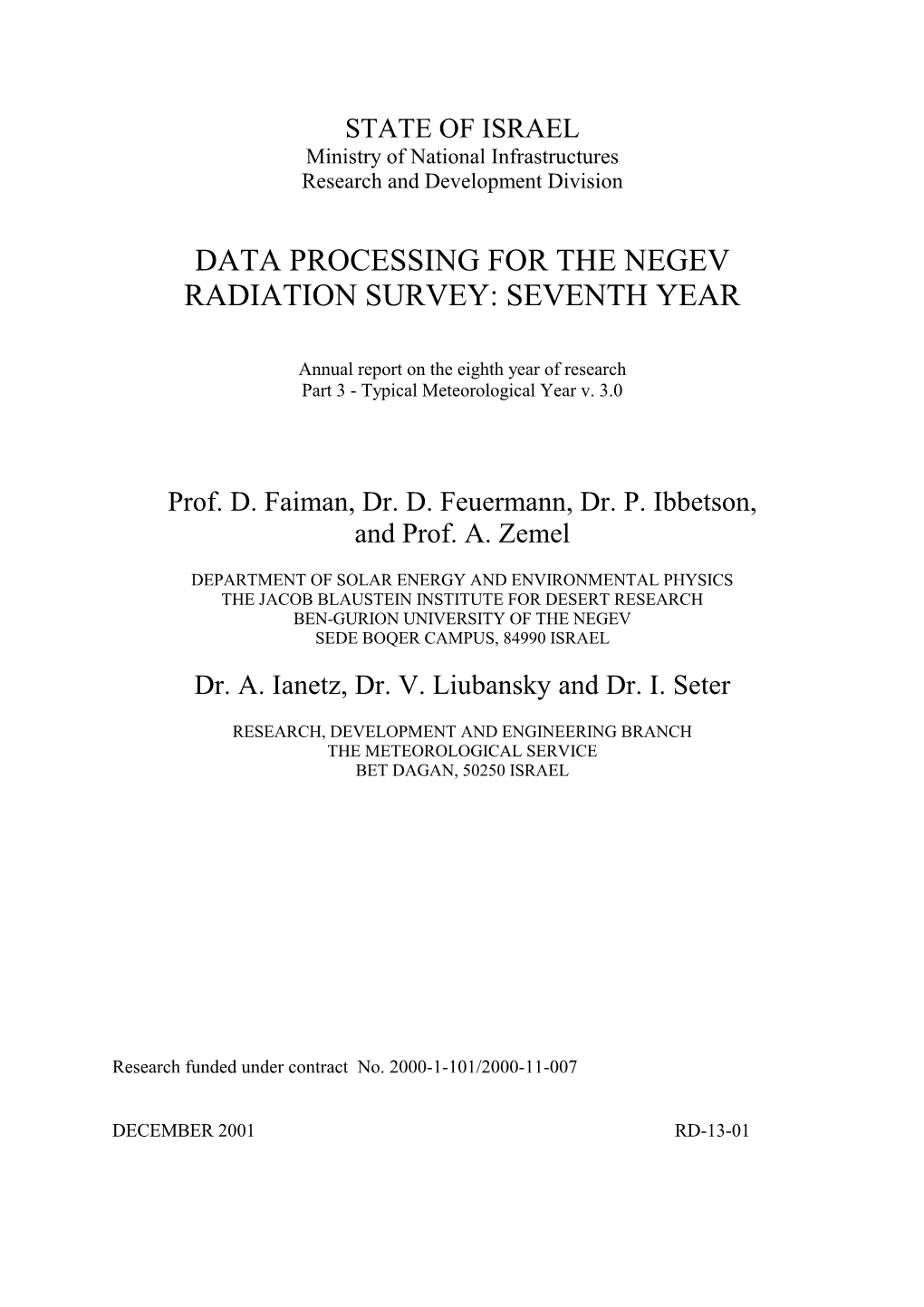 THE NEGEV SOLAR RADIATION SURVEY - TMY V.3