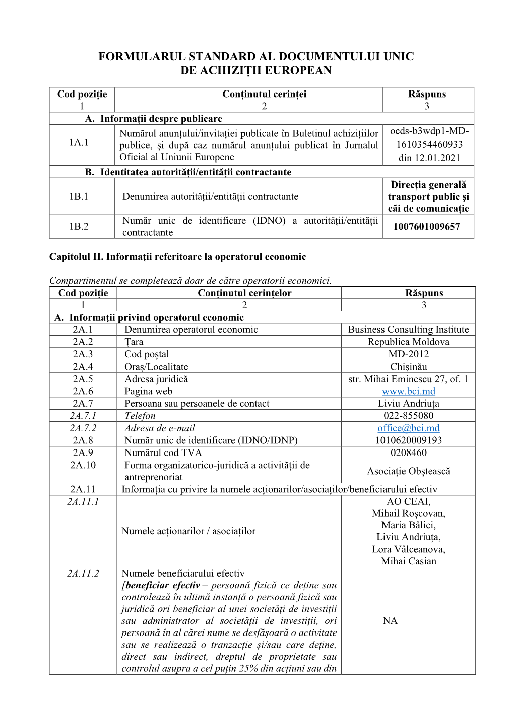 Formularul Standard Al Documentului Unic De Achiziții European