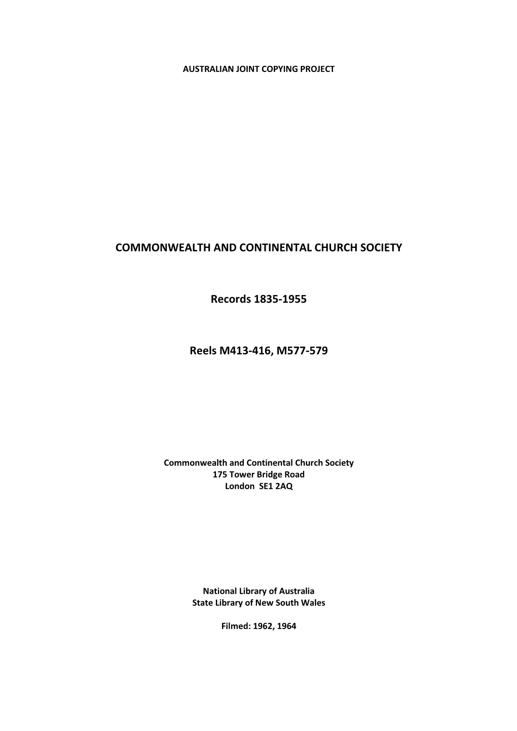 Commonwealth and Continental Church Society