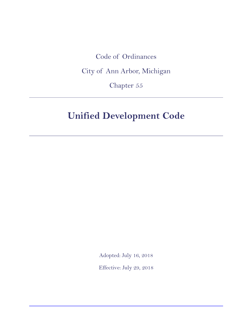 Unified Development Code and As Chapter 55 of Ann Arbor City Code