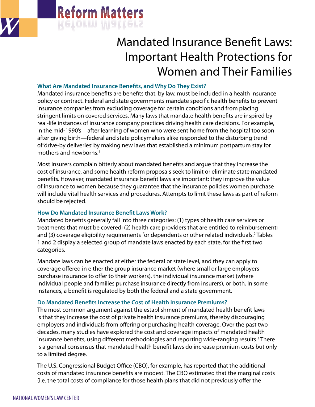 Mandated Insurance Benefit Laws: Important Health Protections For