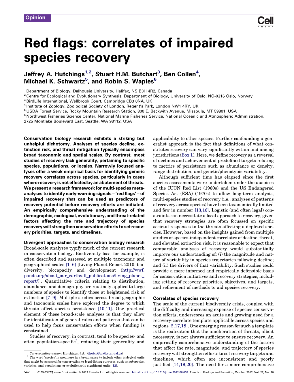 Correlates of Impaired Species Recovery