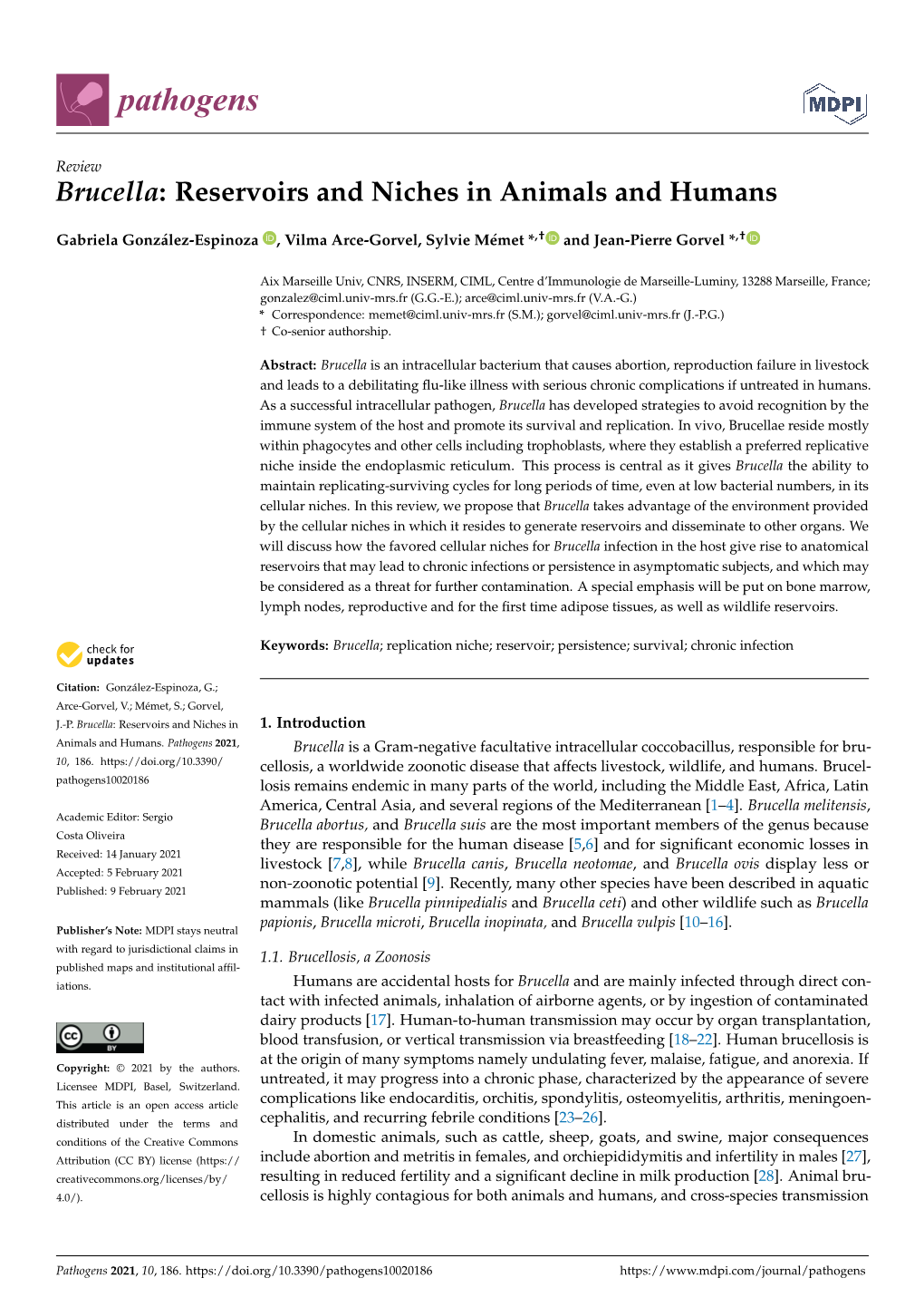 Brucella: Reservoirs and Niches in Animals and Humans