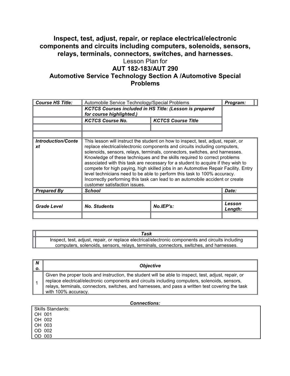 Automotive Service Technology Section a /Automotive Special Problems s1