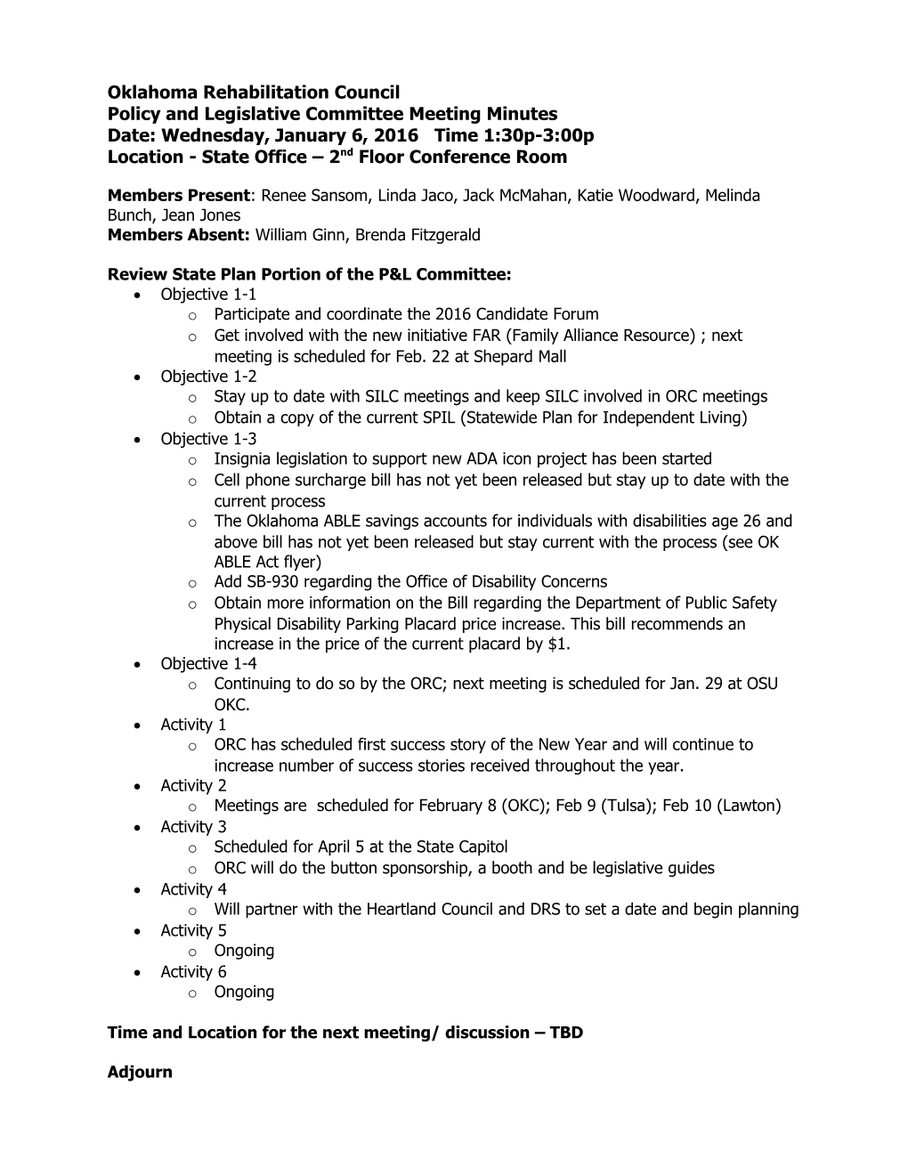 Policy and Legislative Committee Meeting Minutes