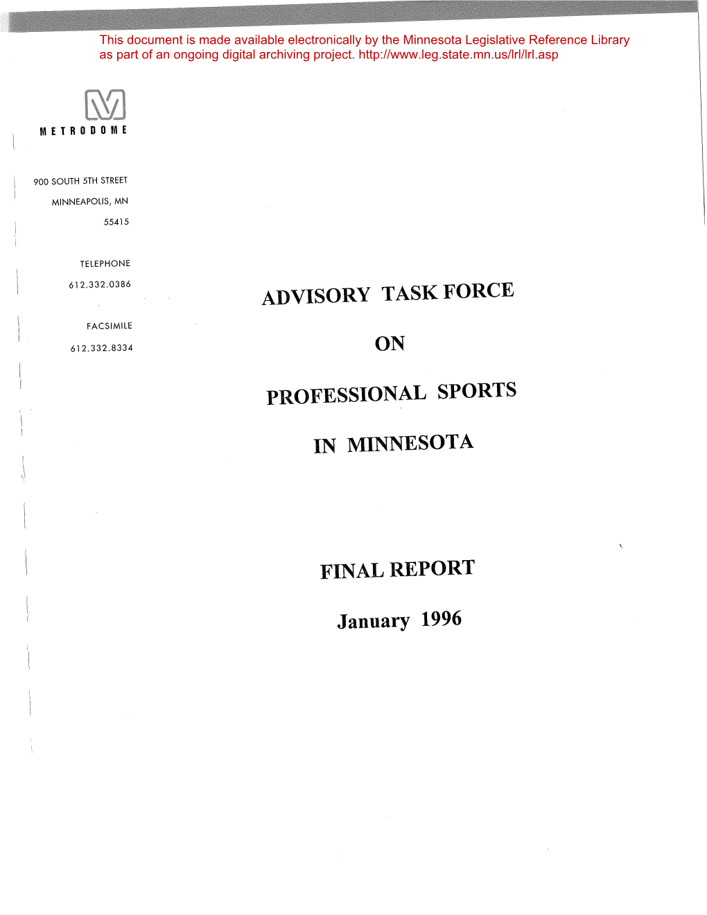 Advisory Task Force on Professional Sports in Minnesota