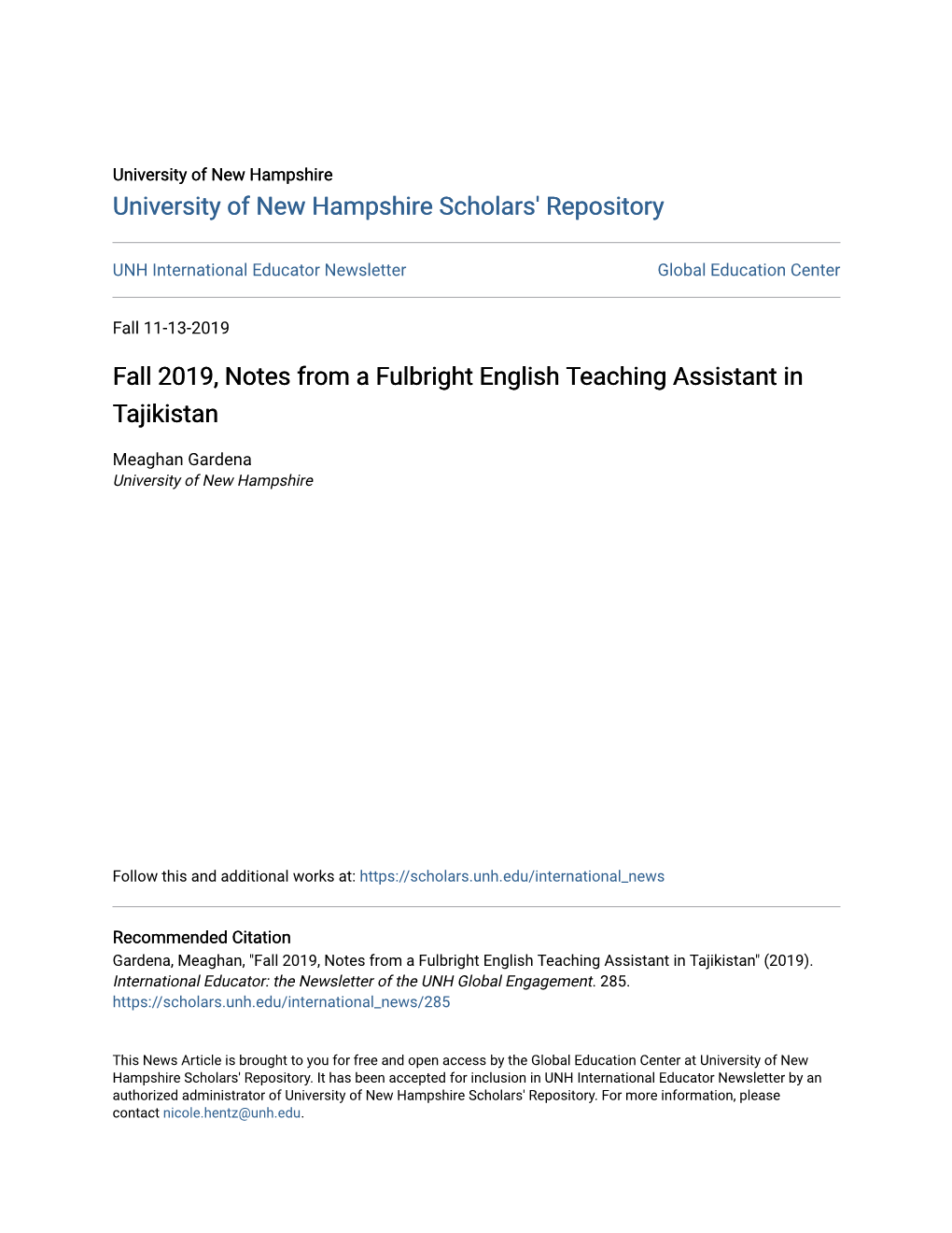 Fall 2019, Notes from a Fulbright English Teaching Assistant in Tajikistan