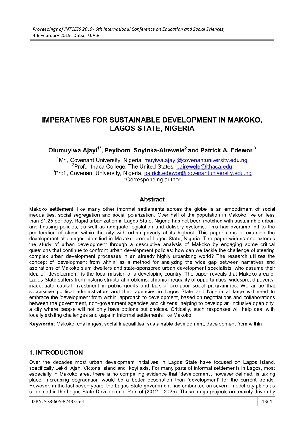 Imperatives for Sustainable Development in Makoko, Lagos State, Nigeria