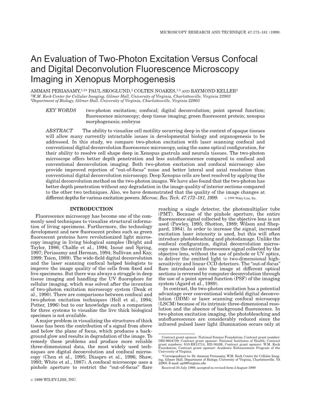 An Evaluation of Two-Photon Excitation Versus Confocal and Digital Deconvolution Fluorescence Microscopy Imaging in Xenopus Morphogenesis