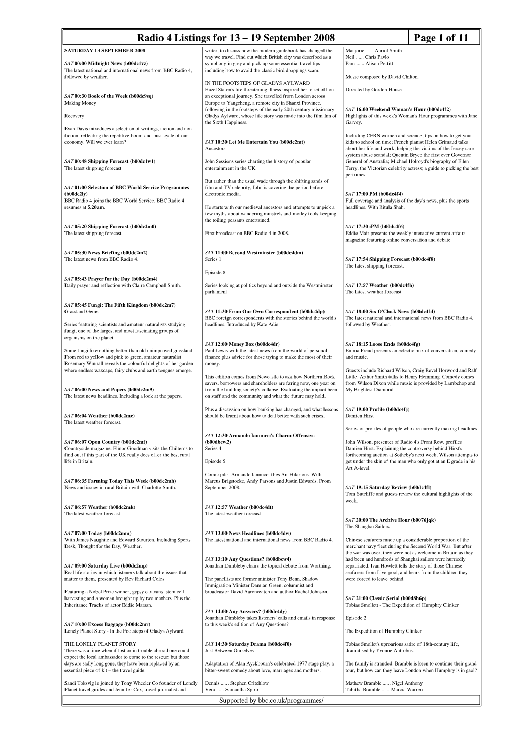 19 September 2008 Page 1 of 11 SATURDAY 13 SEPTEMBER 2008 Writer, to Discuss How the Modern Guidebook Has Changed the Marjorie