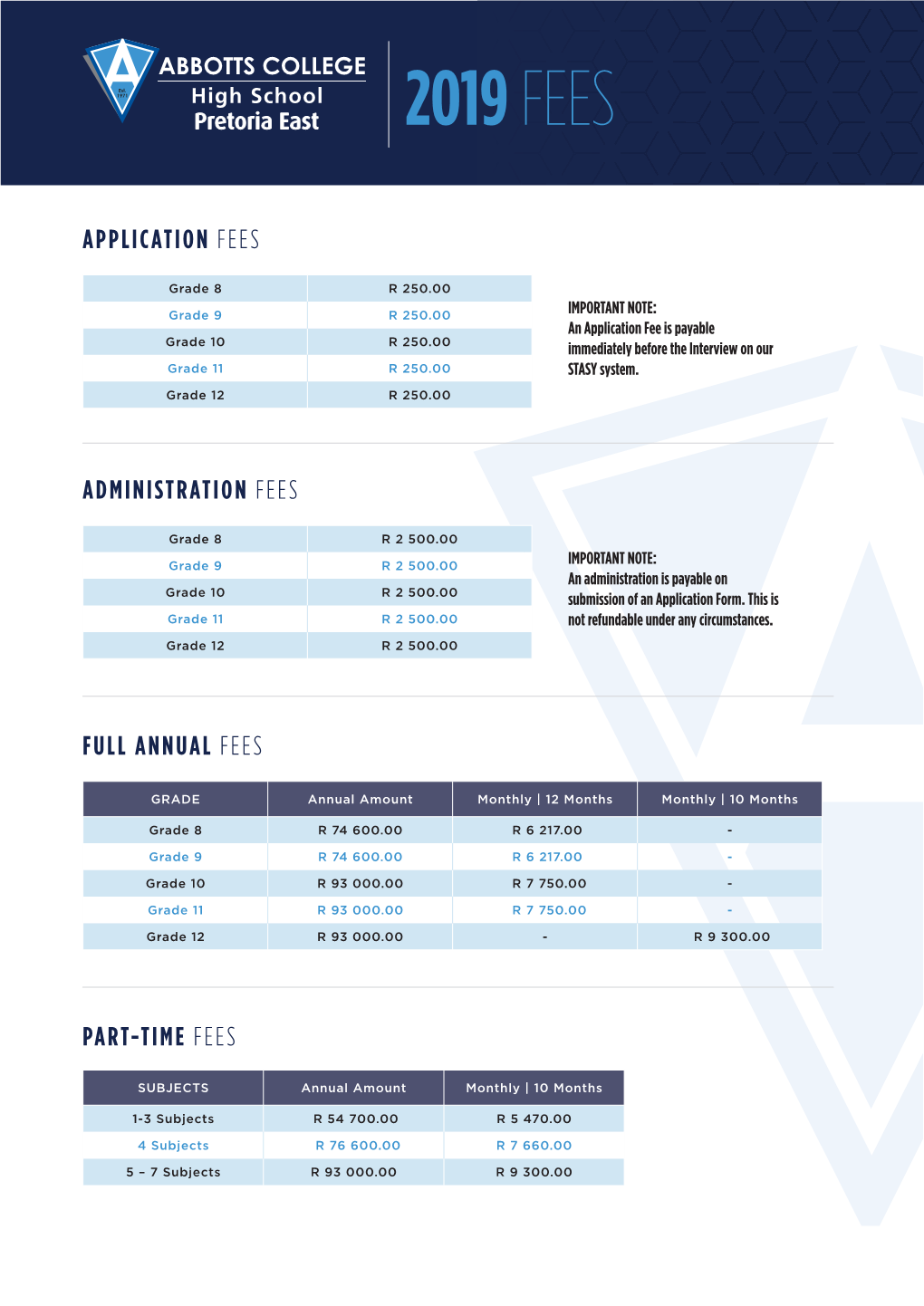 ABBOTTS 2019 Fees.Indd