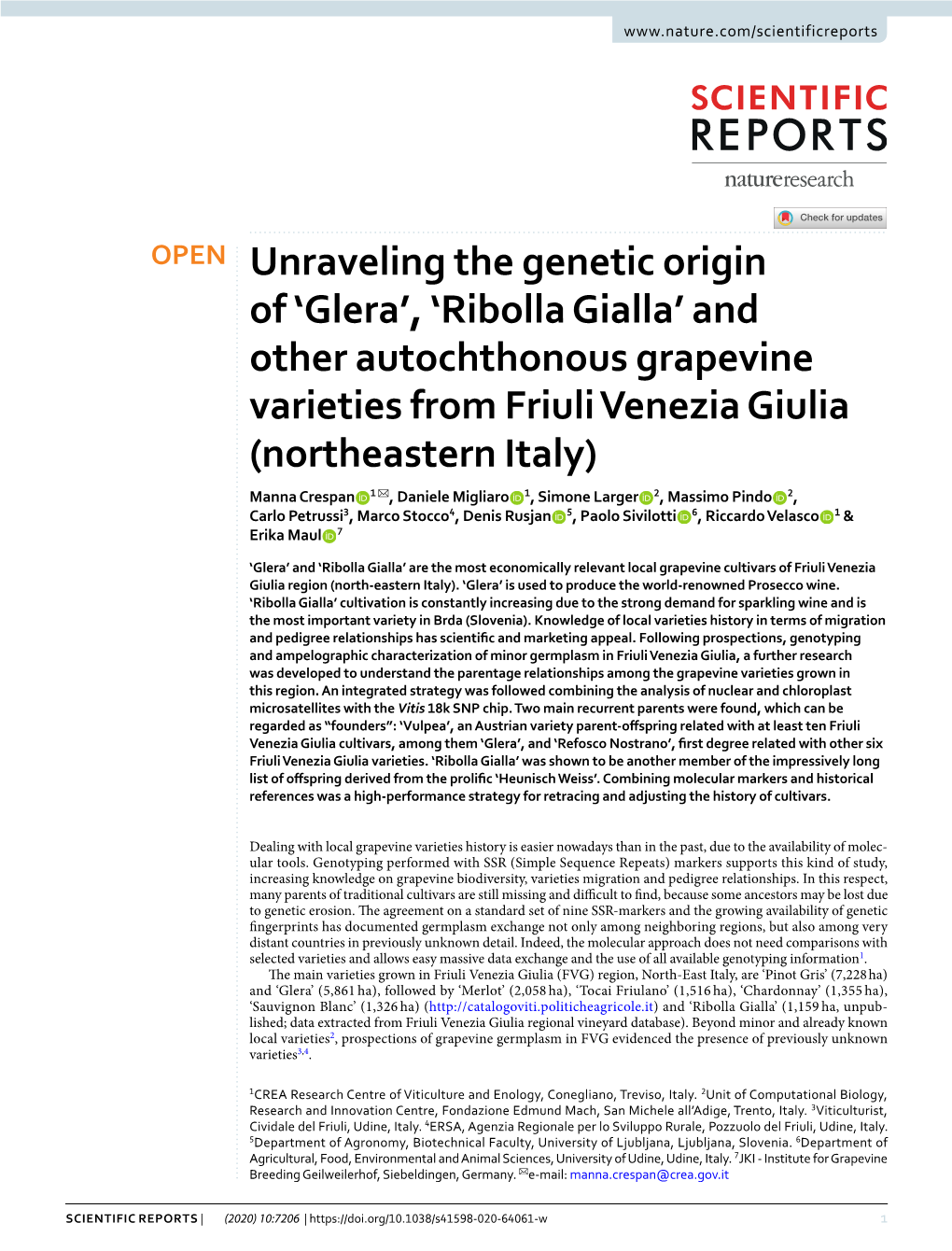 Unraveling the Genetic Origin of 'Glera', 'Ribolla Gialla' and Other