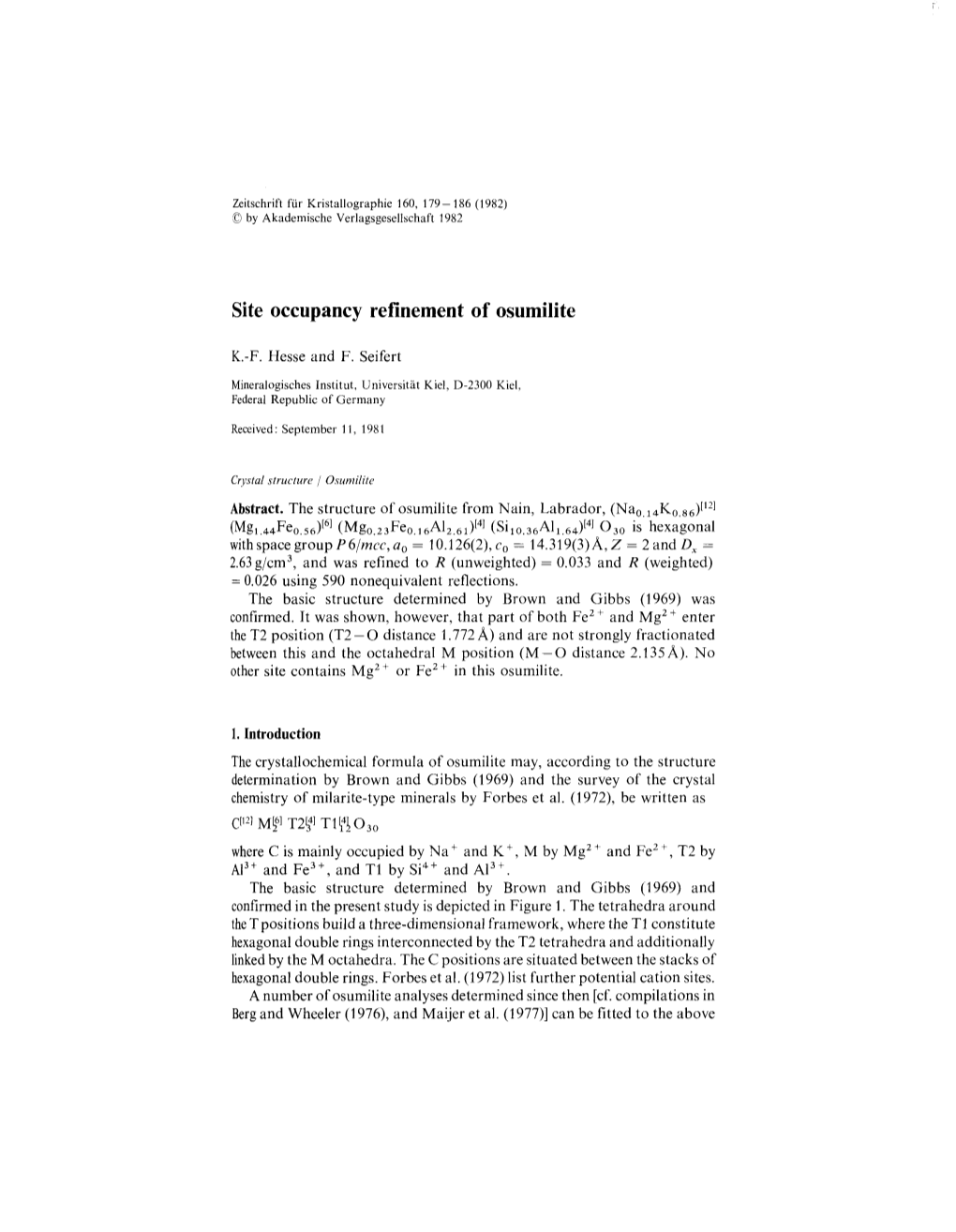 Site Occupancy Refinement of Osumilite