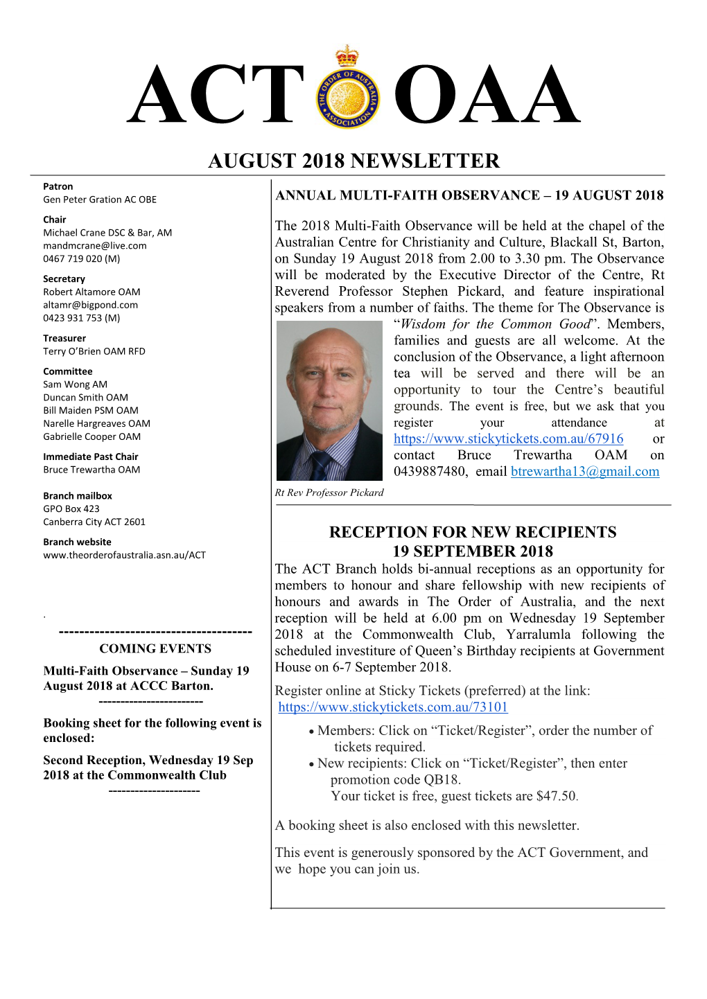 August 2018 Newsletter