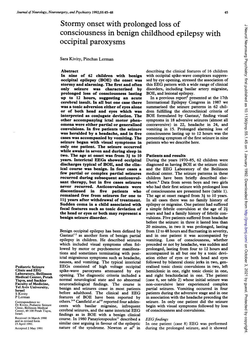 Stormy Onset with Prolonged Loss of Consciousness in Benign Childhood Epilepsy with Occipital Paroxysms 47