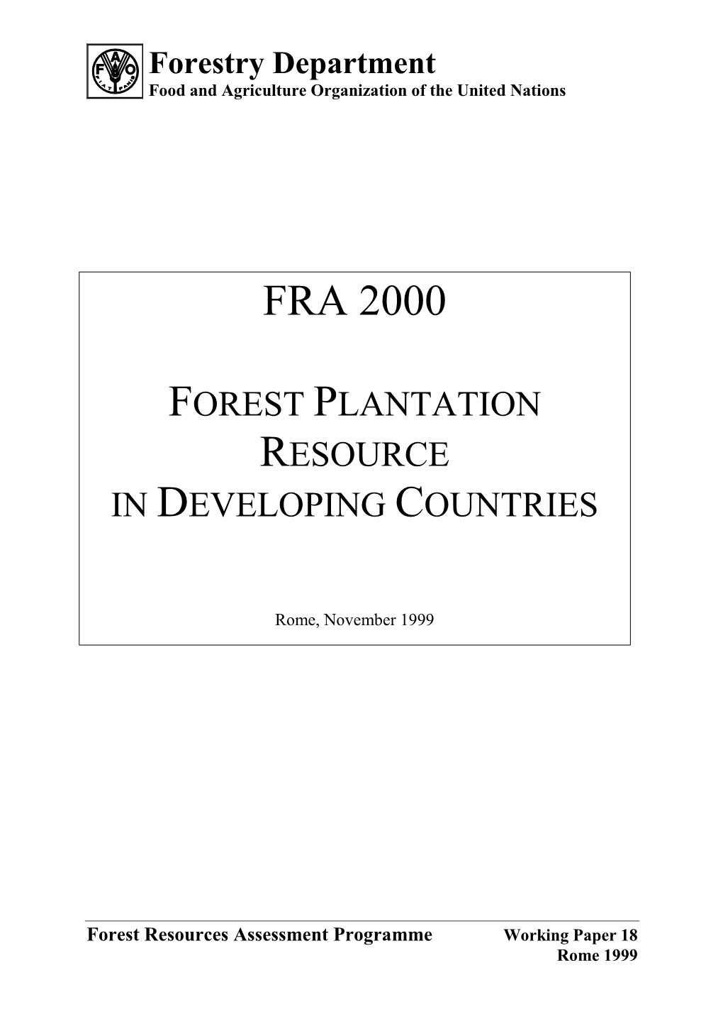 Forestry Department Food and Agriculture Organization of the United Nations