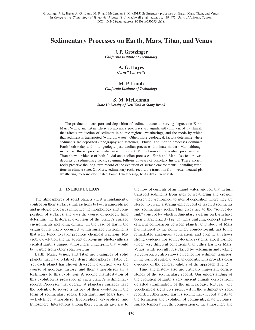 Sedimentary Processes on Earth, Mars, Titan, and Venus