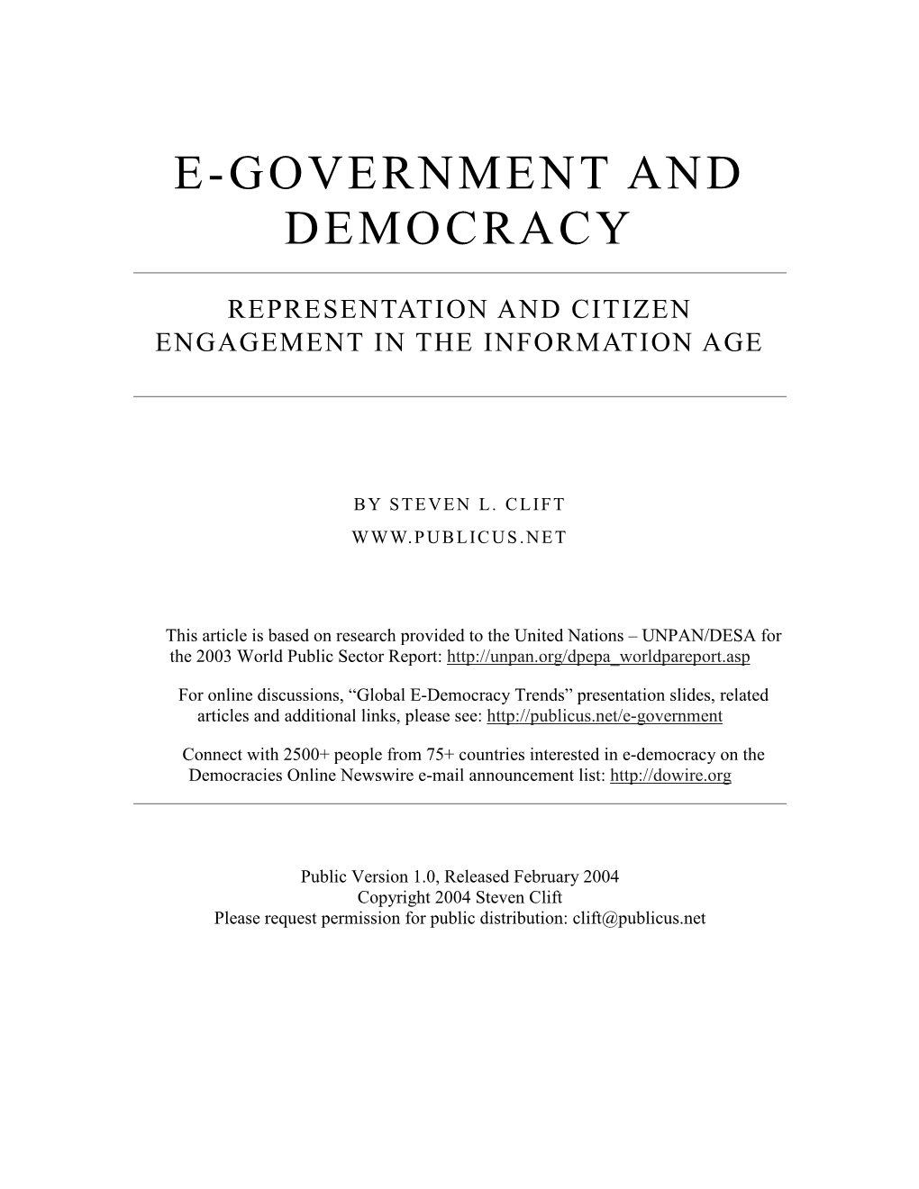 E-Government and Democracy