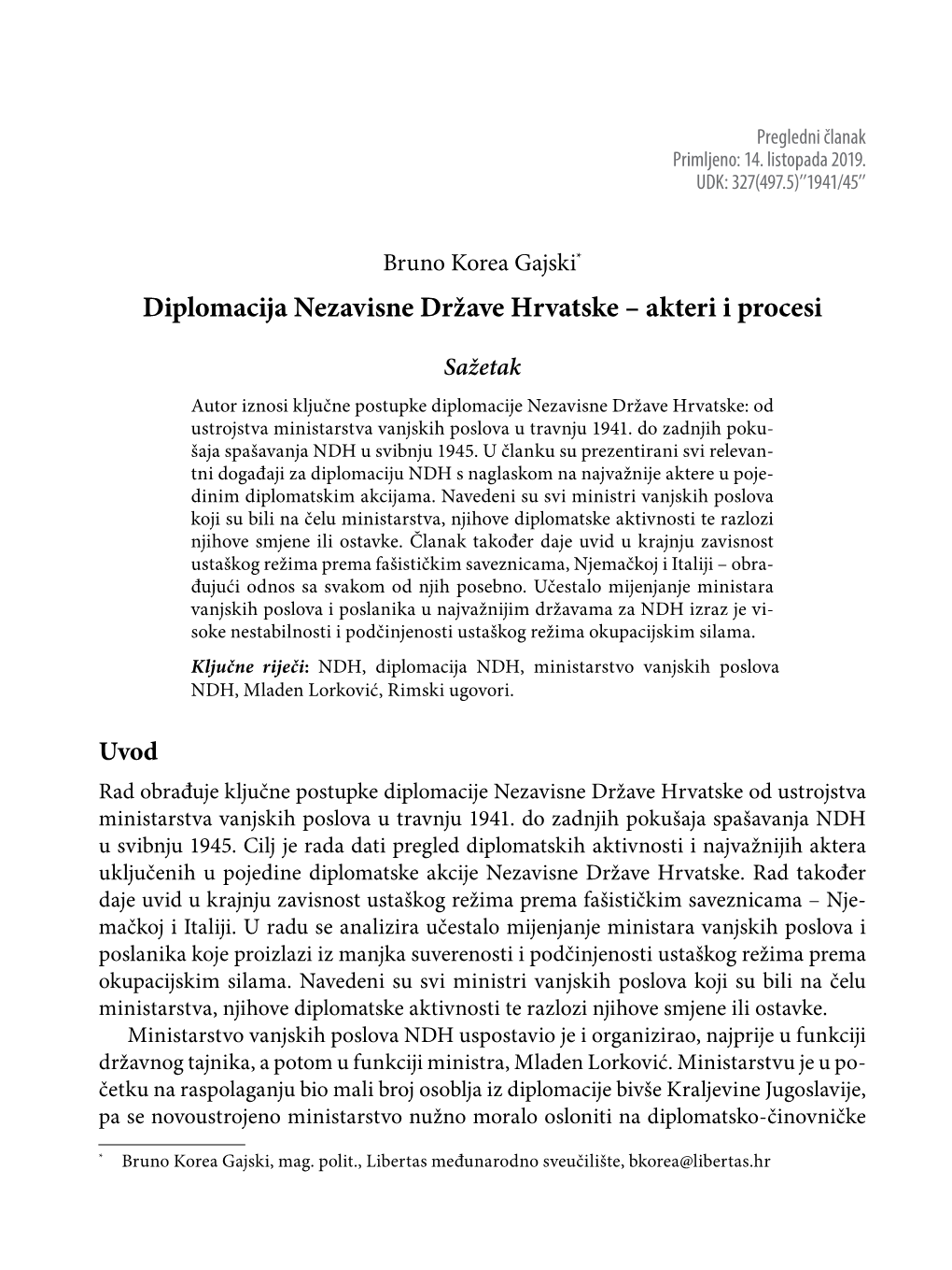 Diplomacija Nezavisne Države Hrvatske – Akteri I Procesi