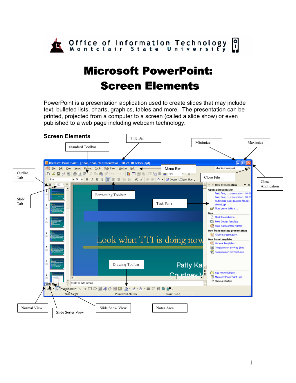 Microsoft Powerpoint: Screen Elements