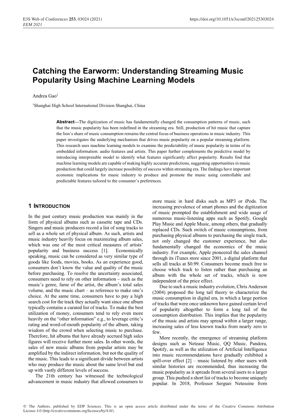 Understanding Streaming Music Popularity Using Machine Learning Models