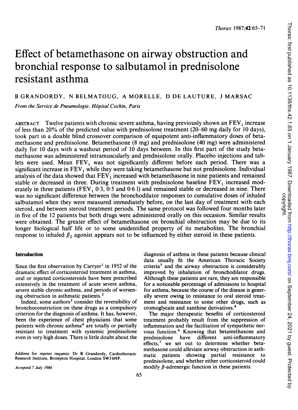 Effect of Betamethasone on Airway Obstruction and Bronchial Response to Salbutamol in Prednisolone Resistant Asthma