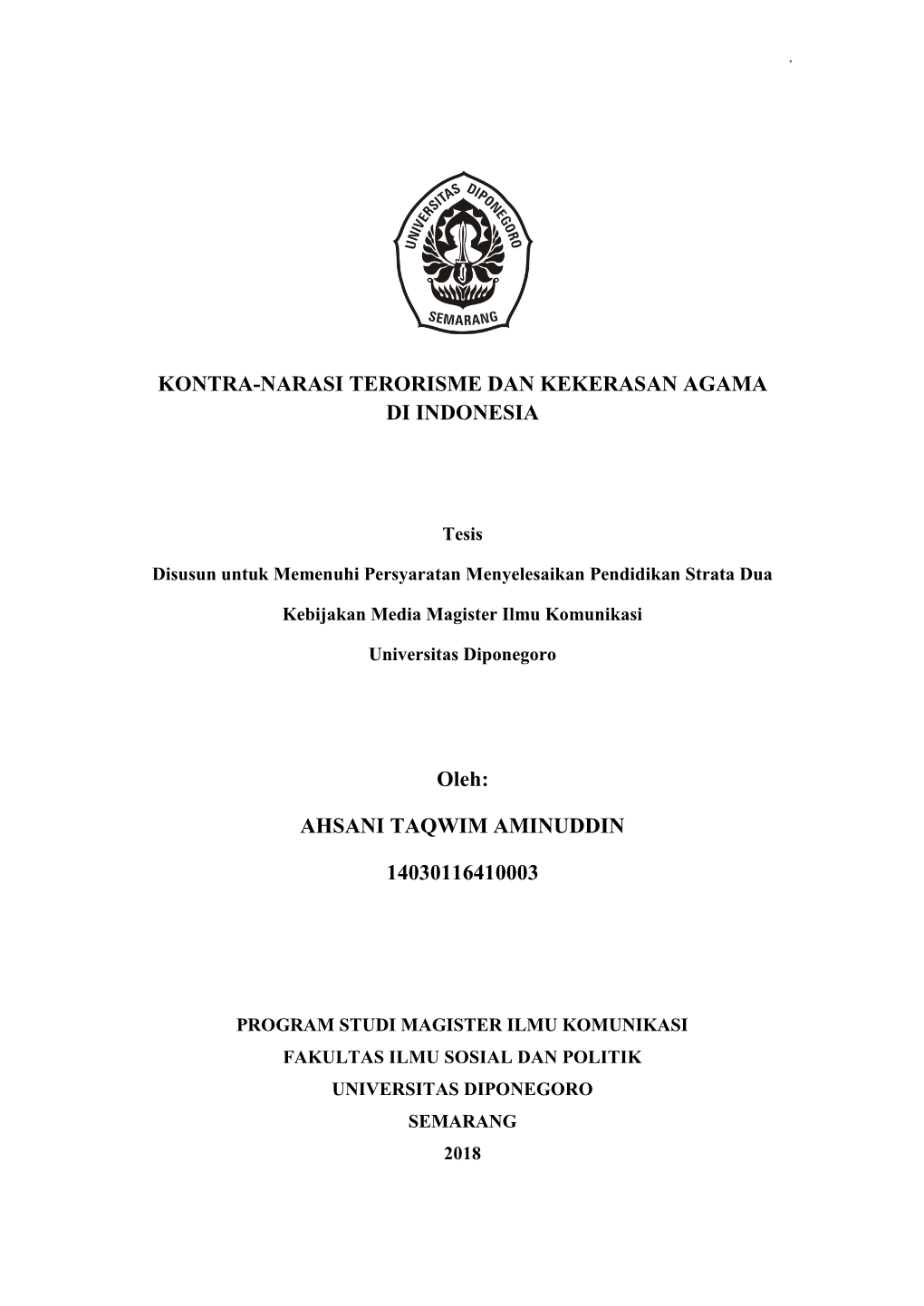 Kontra-Narasi Terorisme Dan Kekerasan Agama Di Indonesia