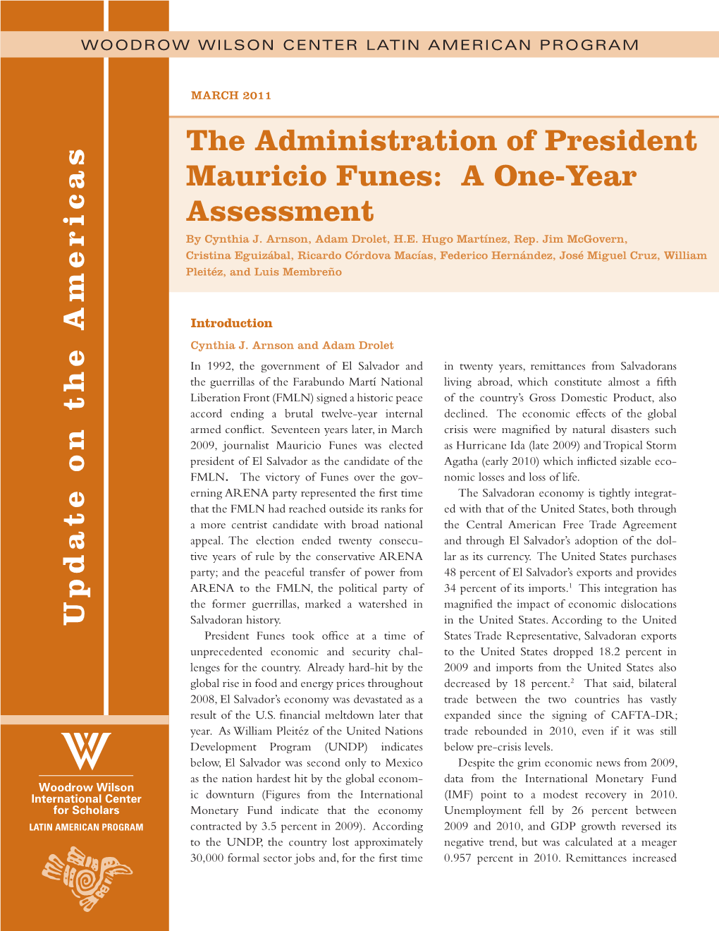 The Administration of President Mauricio Funes: a One-Year Assessment by Cynthia J