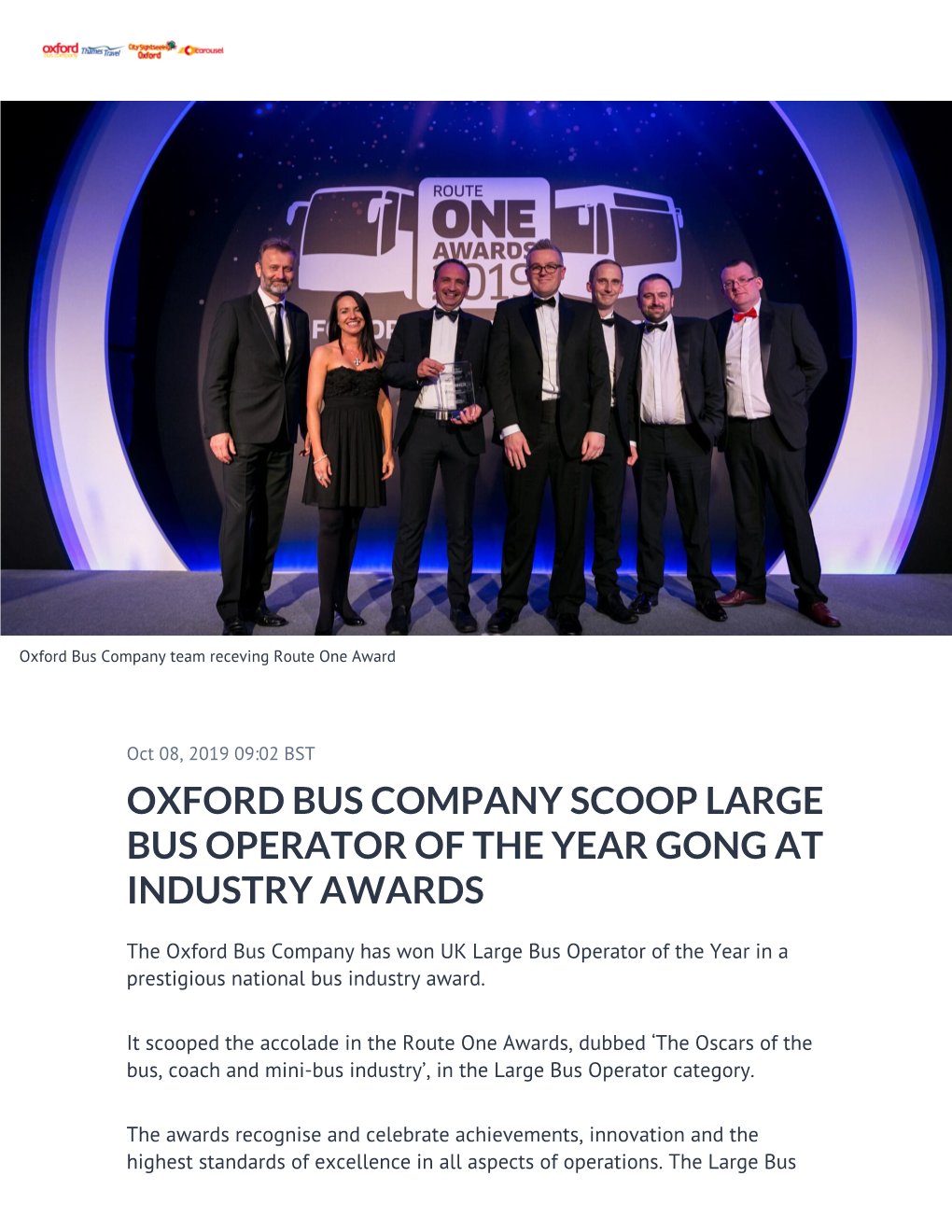 Oxford Bus Company Scoop Large Bus Operator of the Year Gong at Industry Awards