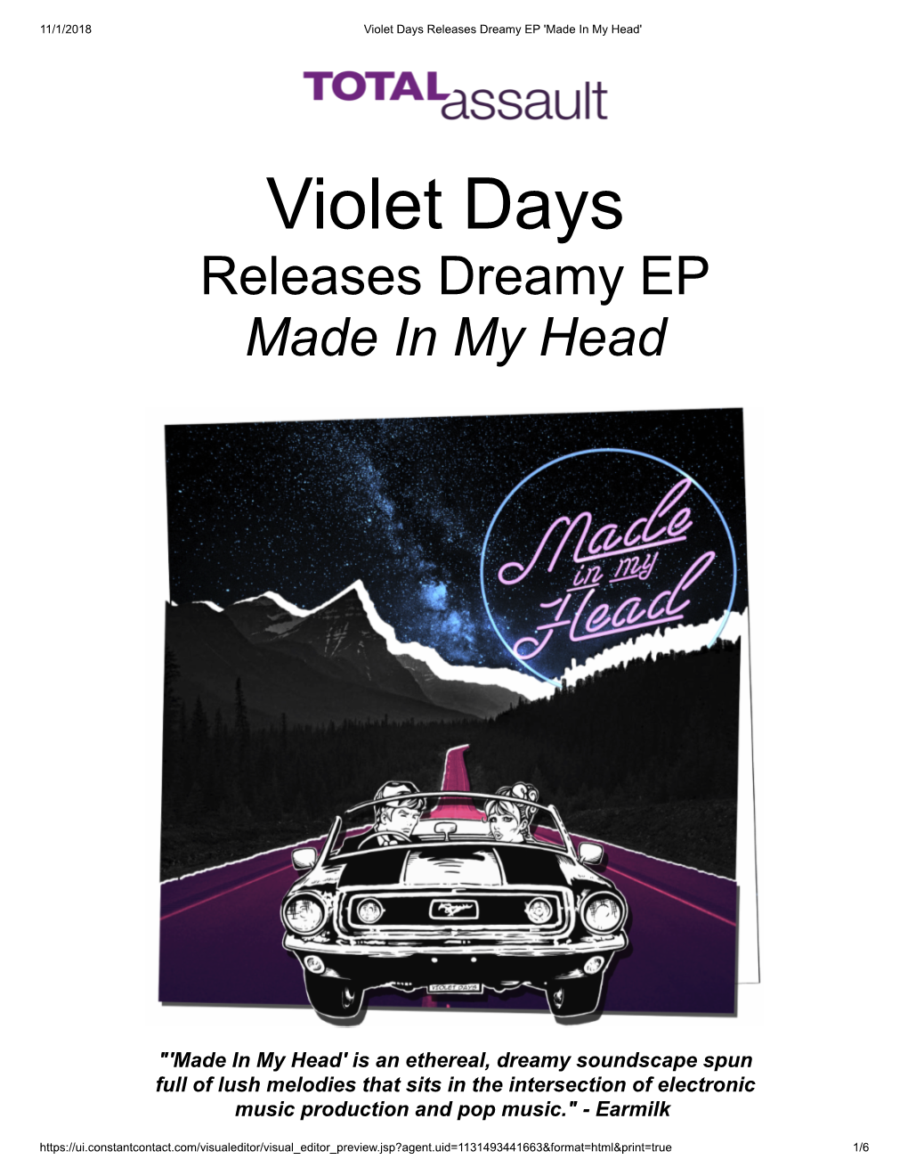 Violet Days Releases Dreamy EP 'Made in My Head'