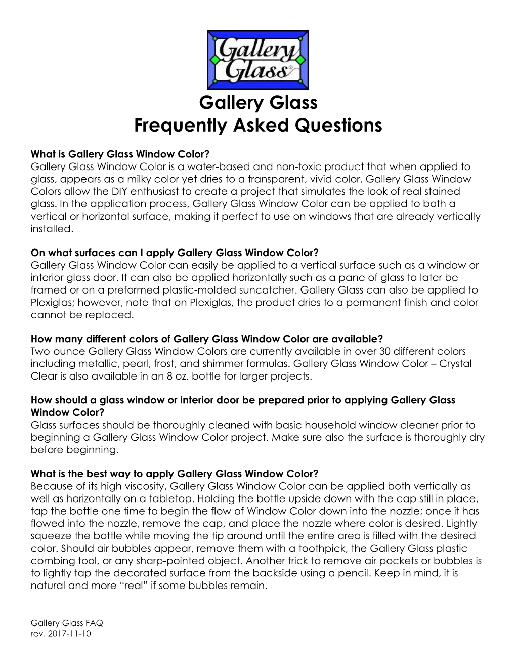 Gallery Glass Frequently Asked Questions