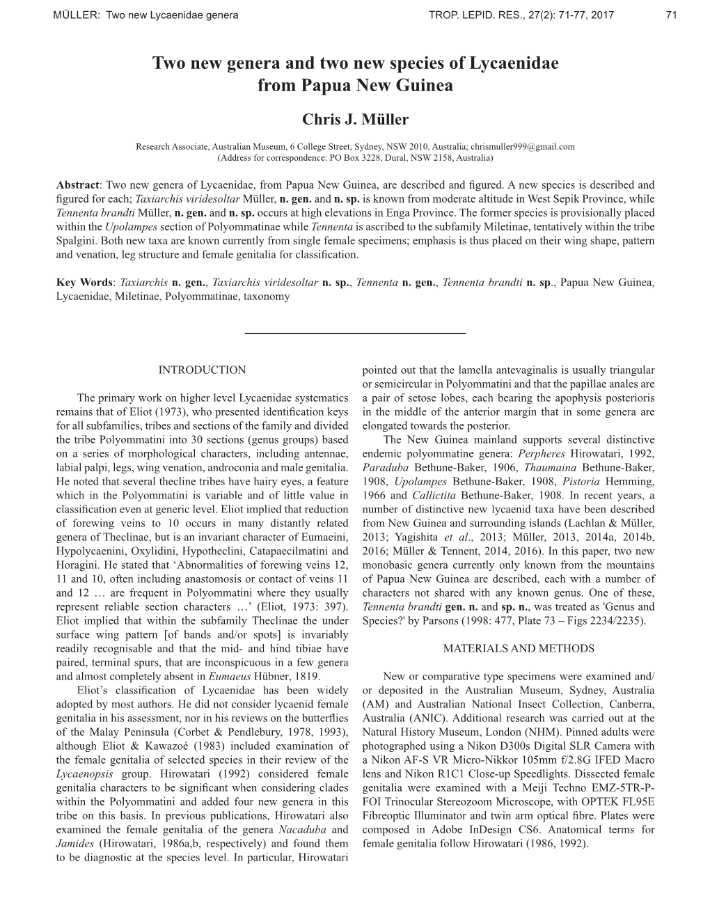 Two New Genera and Two New Species of Lycaenidae from Papua New Guinea