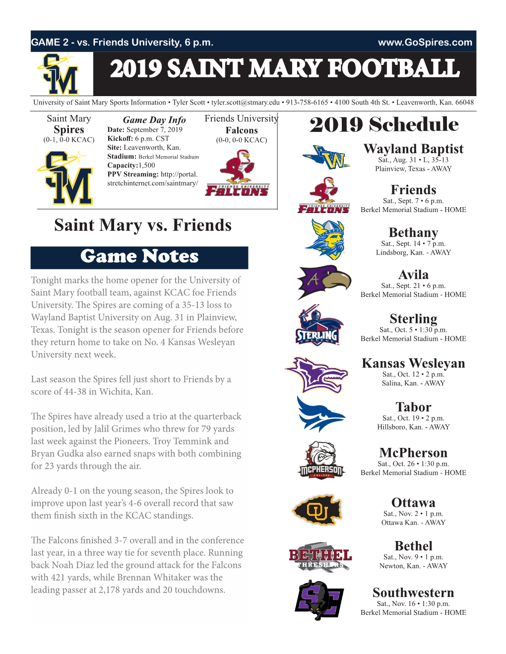 2019 Saint Mary Football