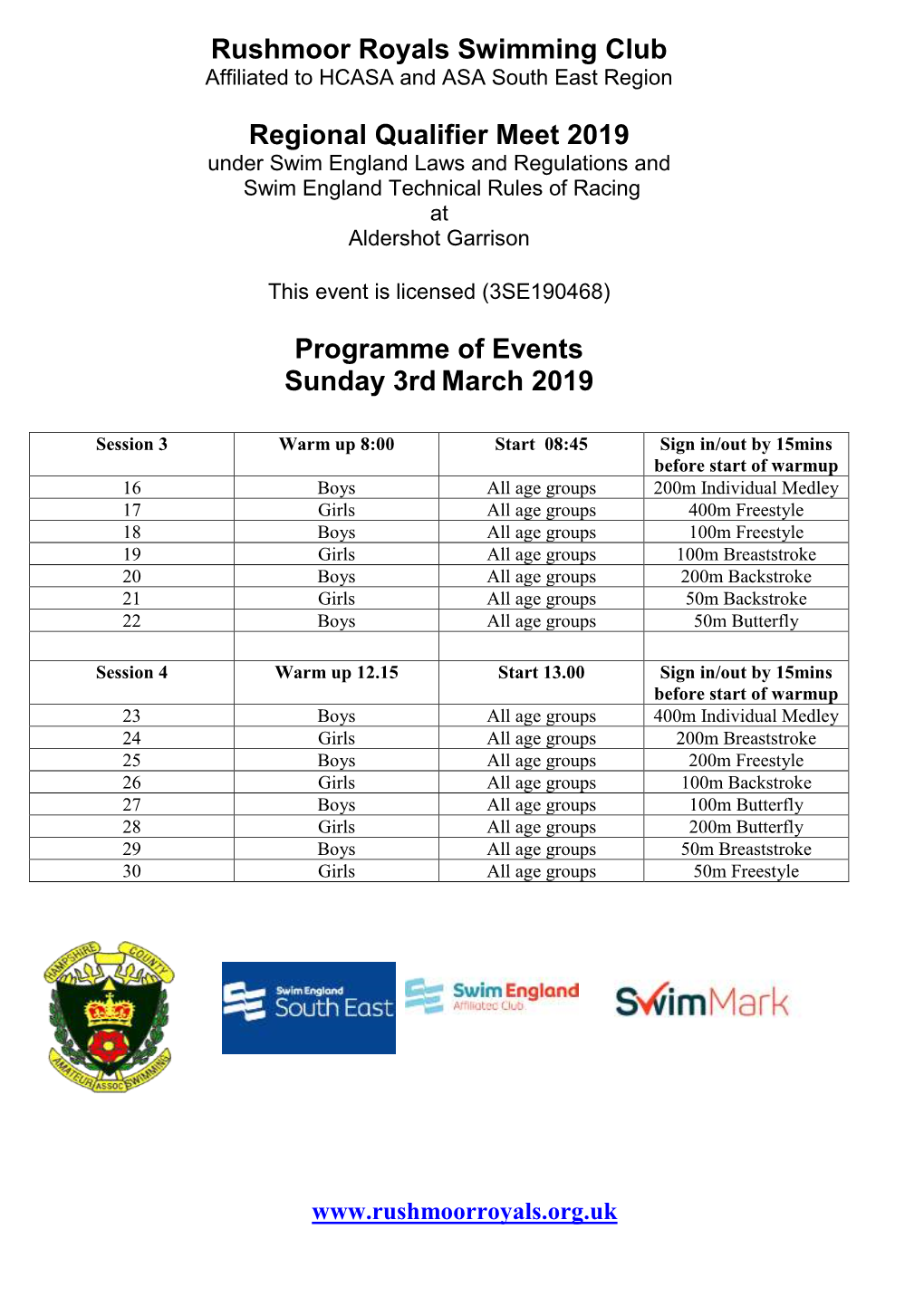 Rushmoor Royals Swimming Club Regional Qualifier