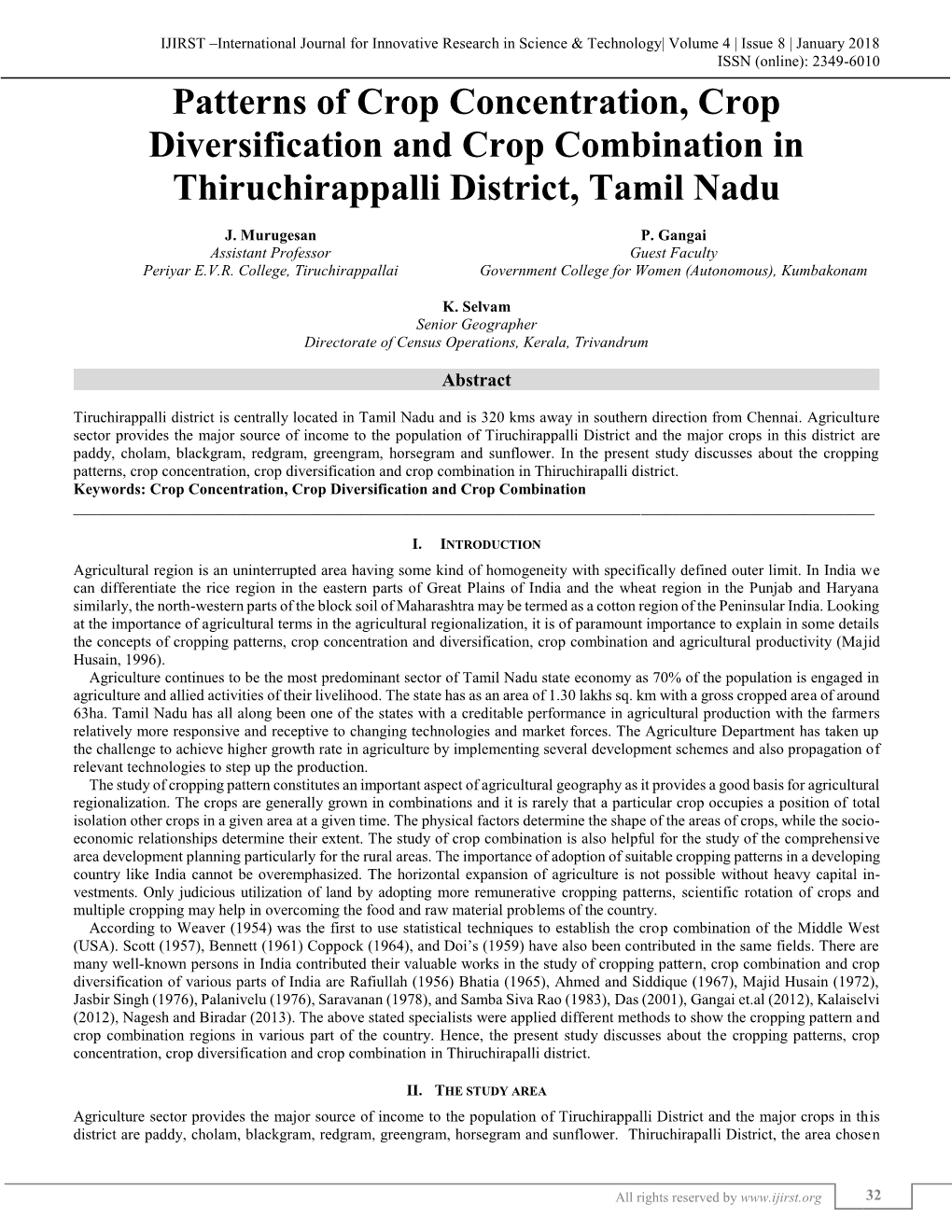 Patterns of Crop Concentration, Crop Diversification and Crop Combination In